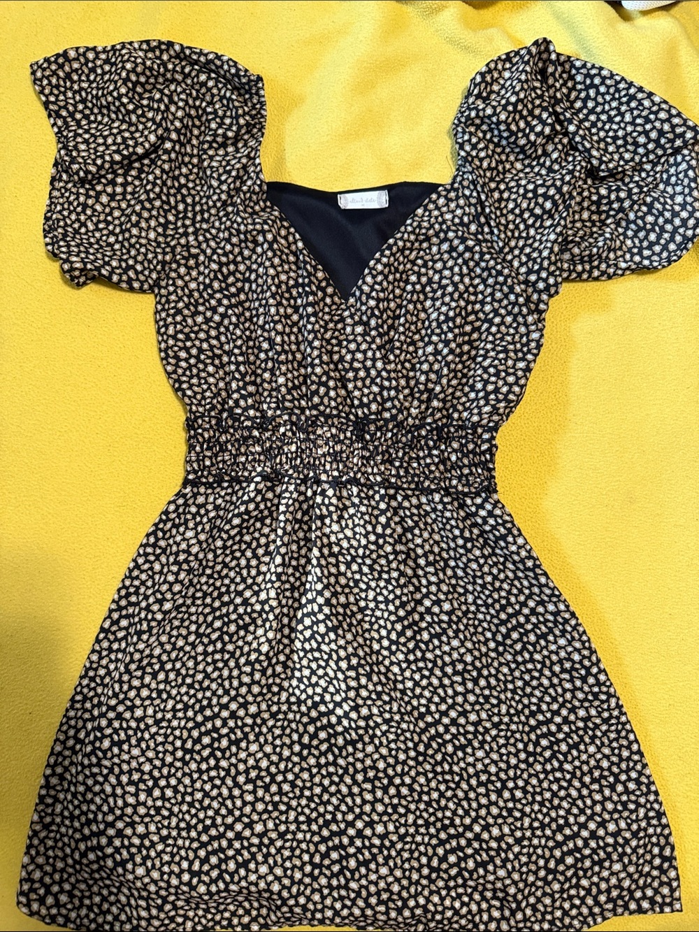 Altar'd State Black Mini Dress with Cream Spot Print